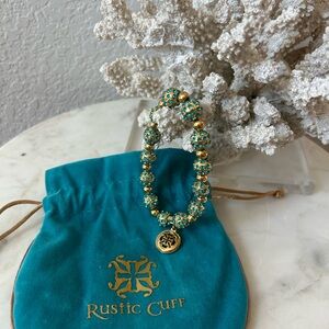 Rustic Cuff Gold and Teal Beaded Bracelet